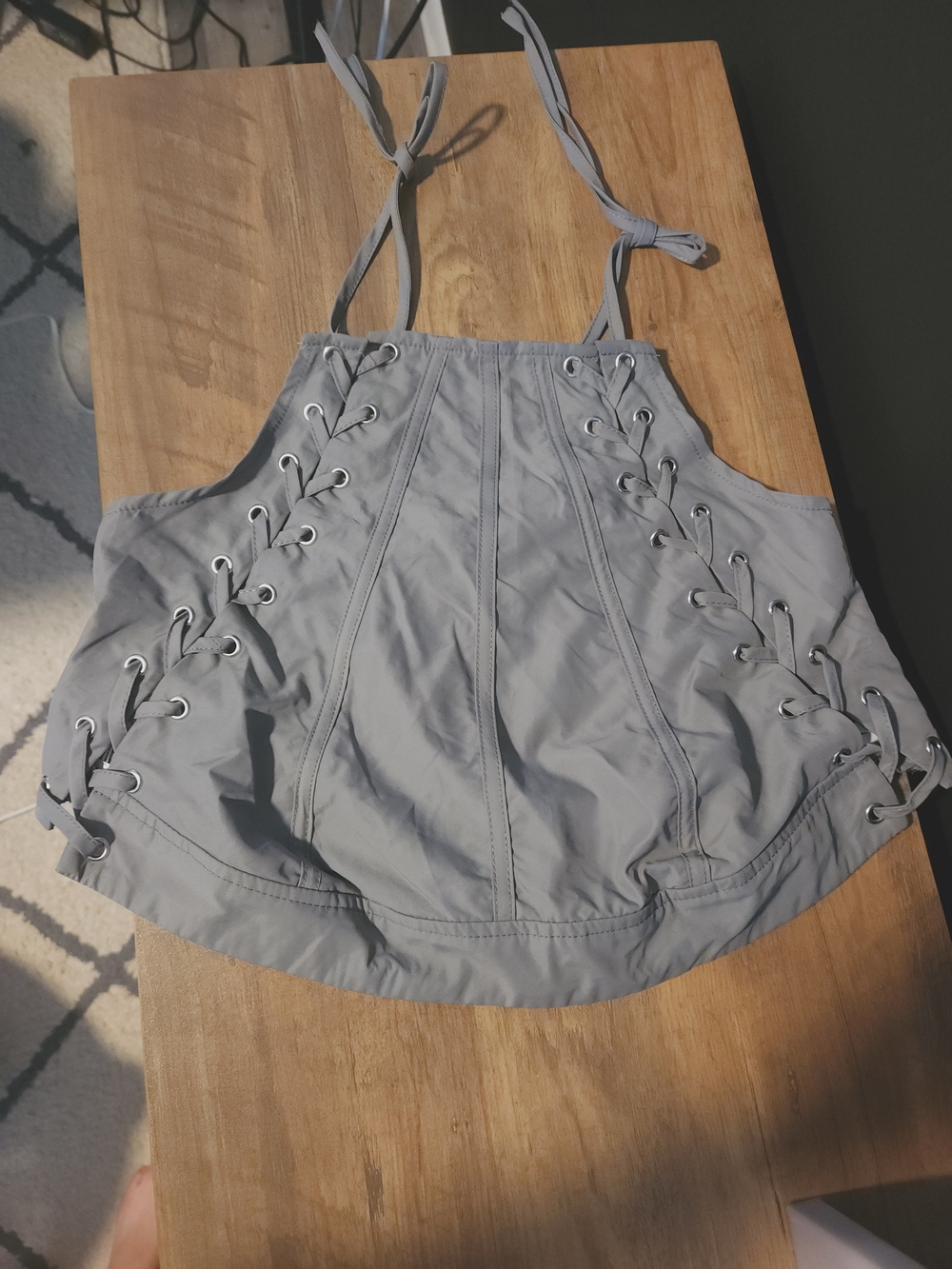 SHEIN Grommet Lace-Up Corset Halter Top in Dark Gray NWT Size Large